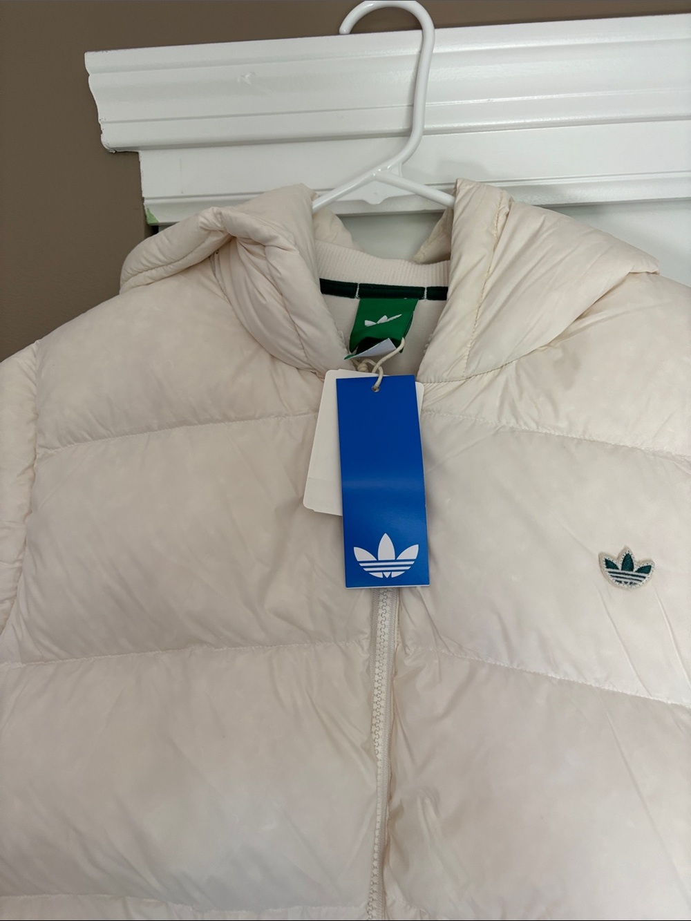 adidas ladies Cream Hooded Puffer Vest with Soft Zip Hoodie as an under jacket - Picture 3 of 7